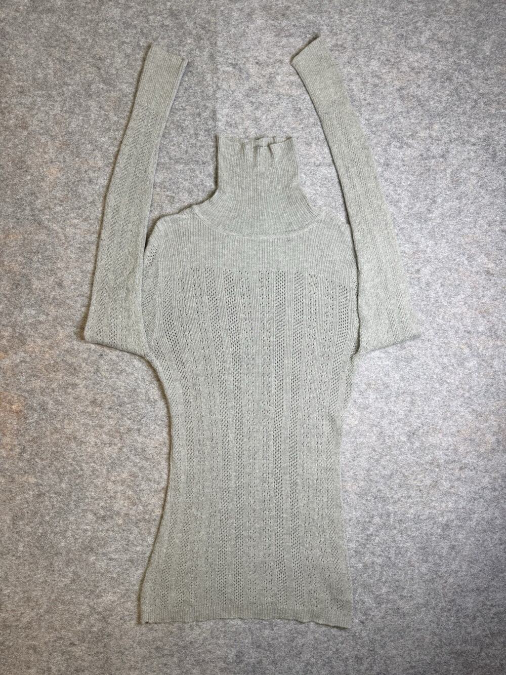 Heritage 1981 Grey Ribbed Knit Turtleneck Sweater Women's Size L Pointelle Long